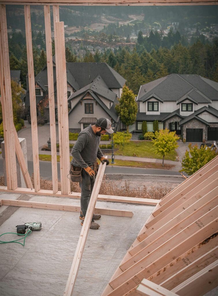 Homebuilder putting up a new residential home in the Black Hills